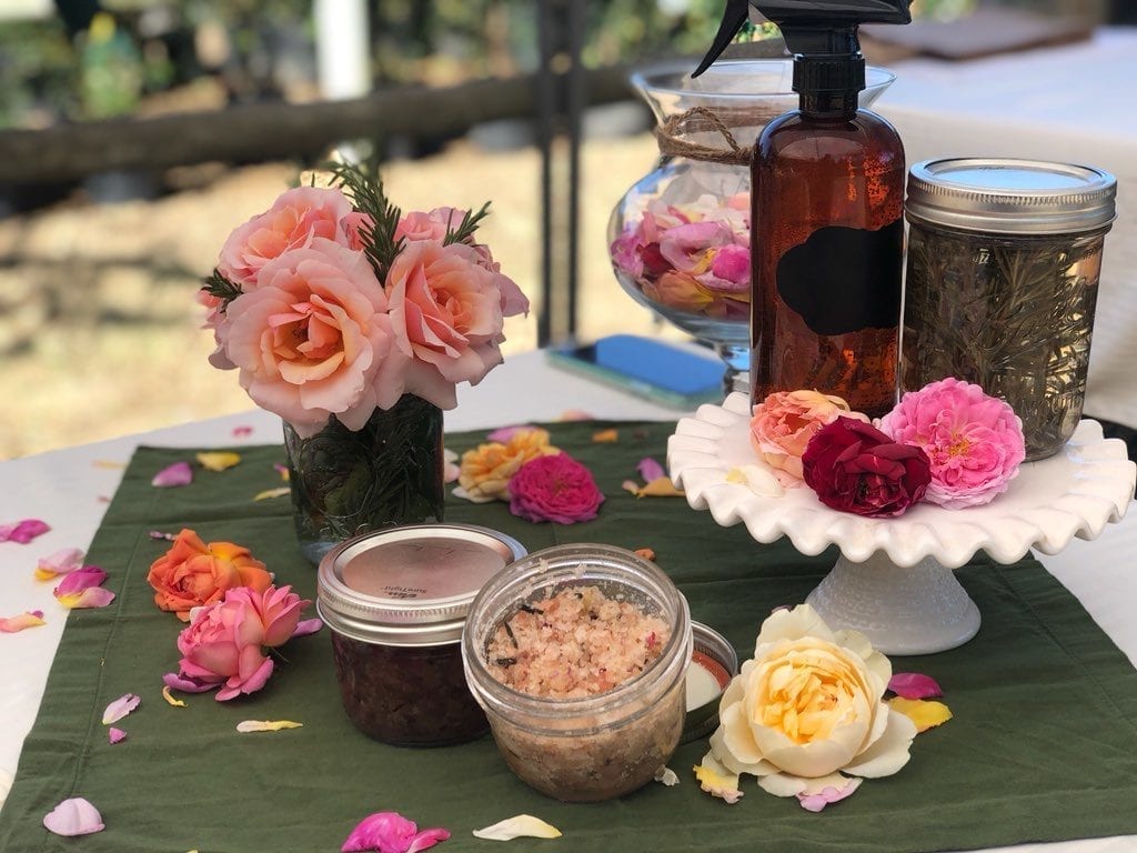 Table settings for 'Garden Gatherings: Rose Petal Bath and Body Class' 