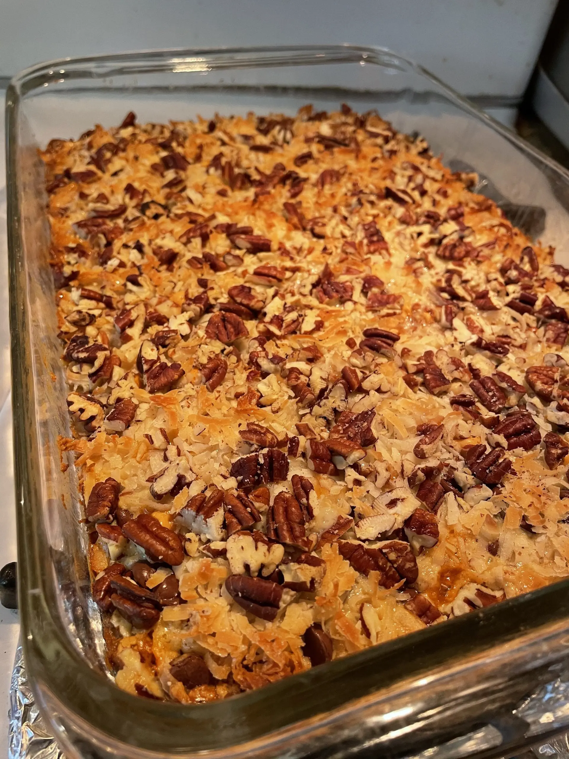 Coconut-pecan bars fresh from the oven